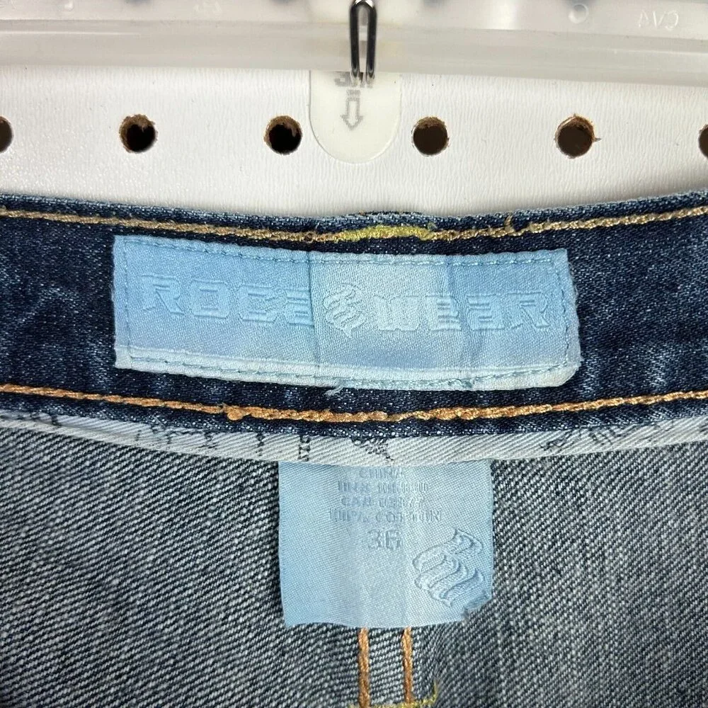 Rocawear Y2K Jeans 34x33 Streetwear Skate Baggy Distressed Blue‎ 90s Hip Hop